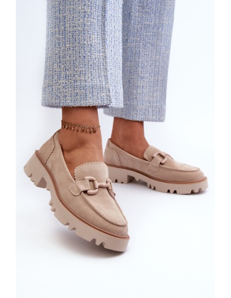 Women's Beige Suede Moccasins with Ornament D&A TW117 Beige