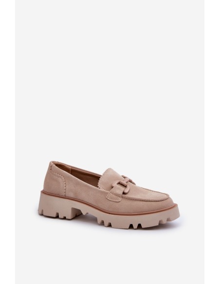 Women's Beige Suede Moccasins with Ornament D&A TW117 Beige