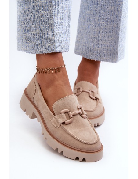 Women's Beige Suede Moccasins with Ornament D&A TW117 Beige