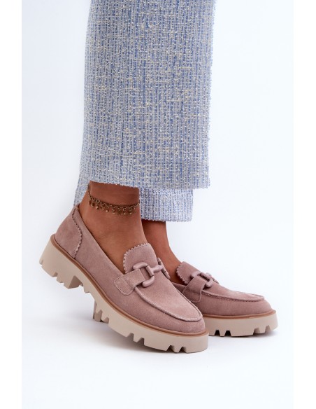 Women's Beige Suede Moccasins with Ornament D&A TW117 Beige