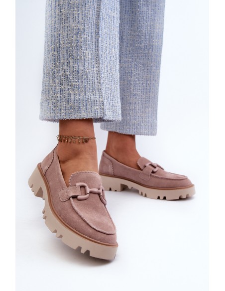 Women's Beige Suede Moccasins with Ornament D&A TW117 Beige