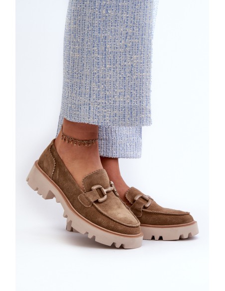 Women's Suede Moccasins with Decoration D&A TW117 Brown