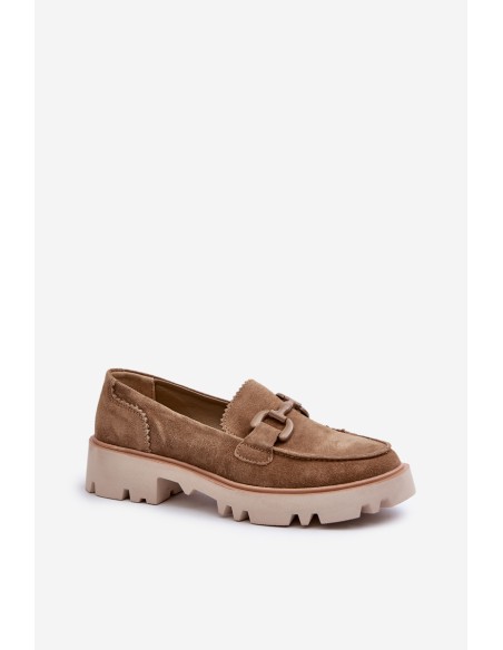 Women's Suede Moccasins with Decoration D&A TW117 Brown