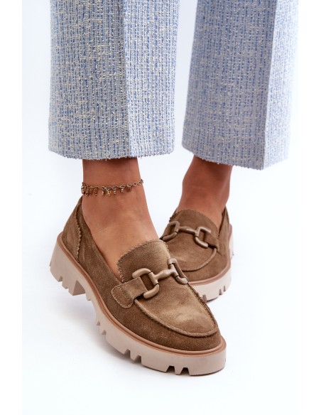 Women's Suede Moccasins with Decoration D&A TW117 Brown