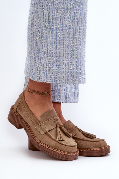 Women's Suede Loafers with Fringes D&A Brown