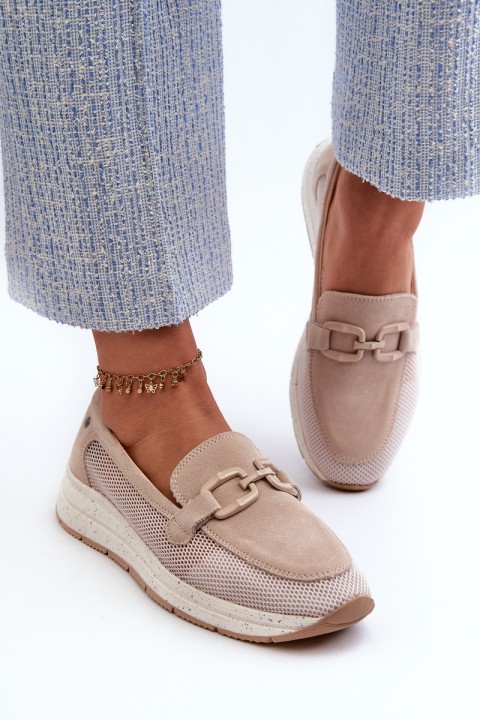 Women's Suede Moccasins D&A TW210 Beige