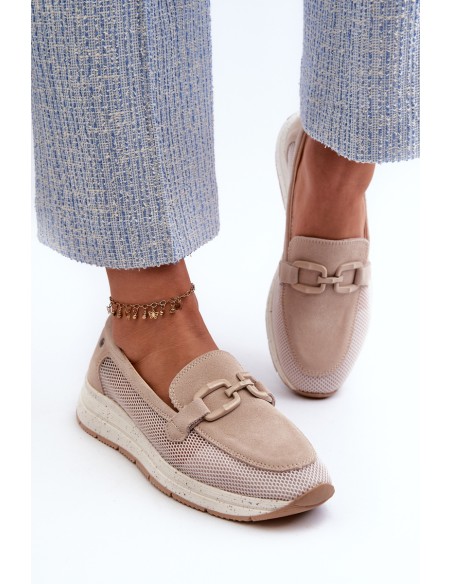 Women's Suede Moccasins D&A TW210 Beige