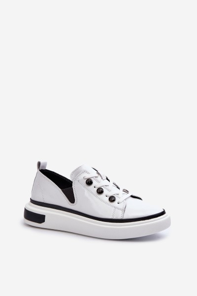 White Leather Women's Lacquered Sneakers D&A LR535 2