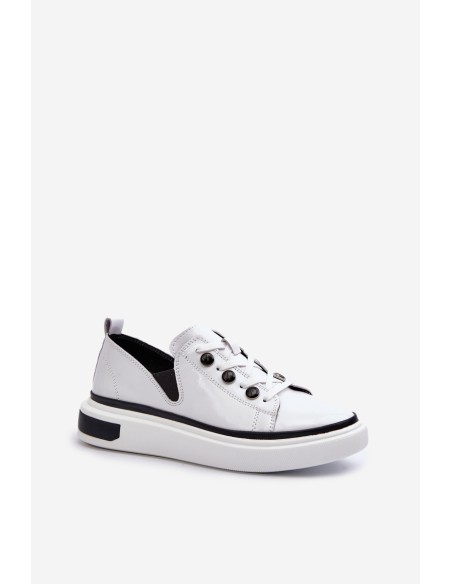 White Leather Women's Lacquered Sneakers D&A LR535