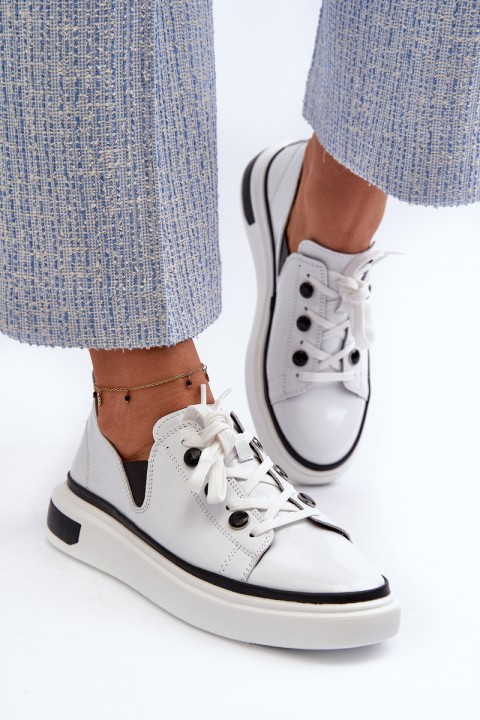 White Leather Women's Lacquered Sneakers D&A LR535
