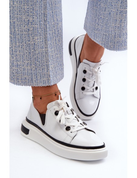 White Leather Women's Lacquered Sneakers D&A LR535