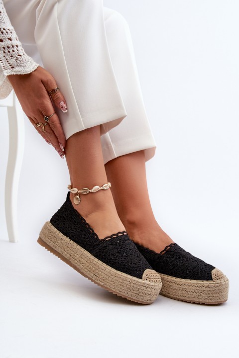 Women's Black Lace Platform Espadrilles Elarose