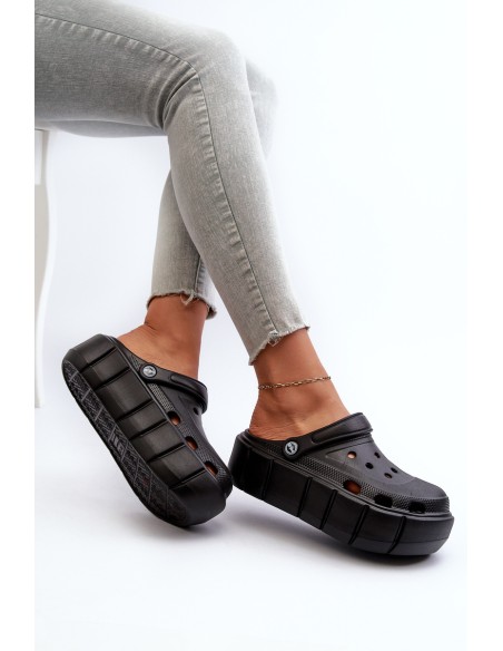 Women's Black Platform Foam Slides Itubia