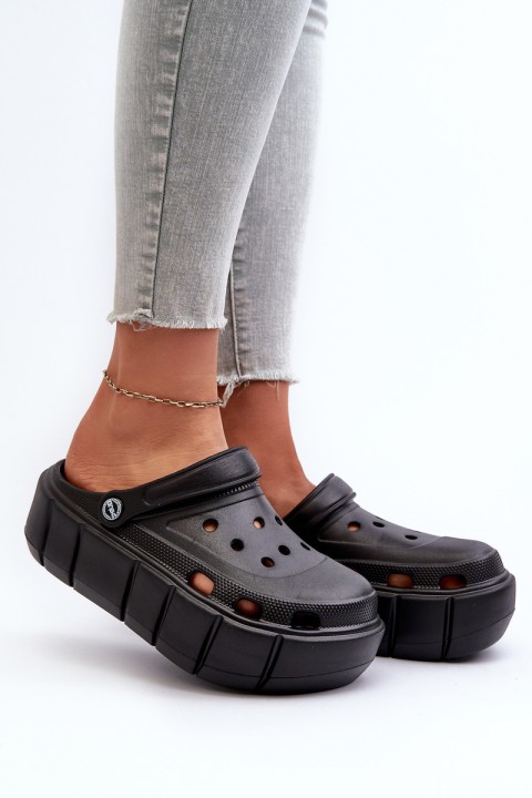 Women's Black Platform Foam Slides Itubia