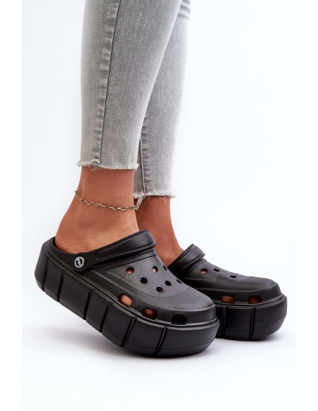 Women's Black Platform Foam Slides Itubia