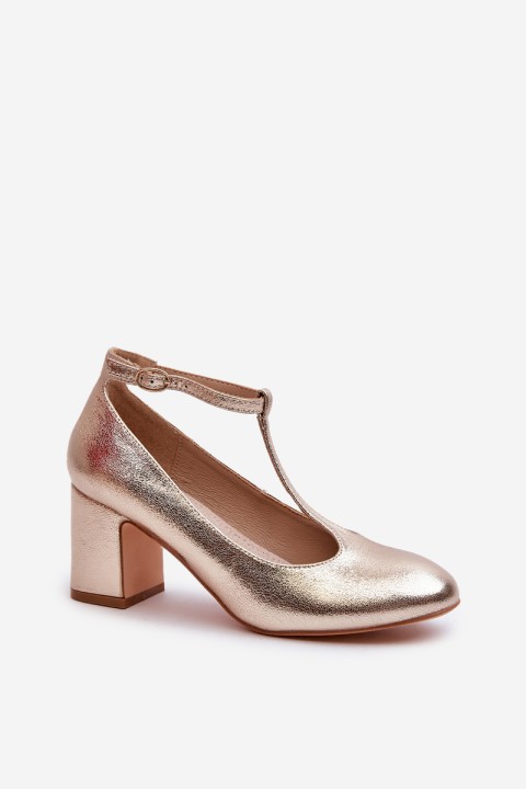 Faux Leather Pumps on Block Heel Gold Raniyah