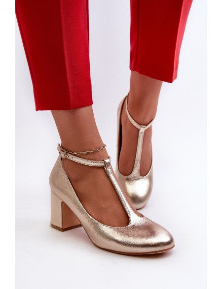 Faux Leather Pumps on Block Heel Gold Raniyah