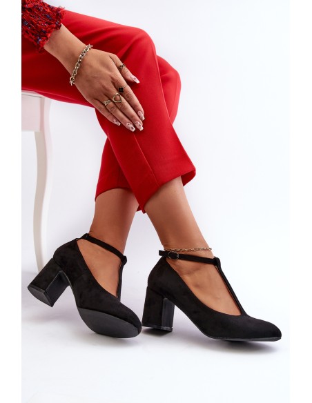 Black Faux Suede Pumps with Chunky Heel Raniyah