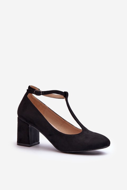 Black Faux Suede Pumps with Chunky Heel Raniyah