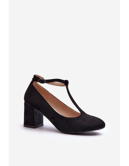 Black Faux Suede Pumps with Chunky Heel Raniyah