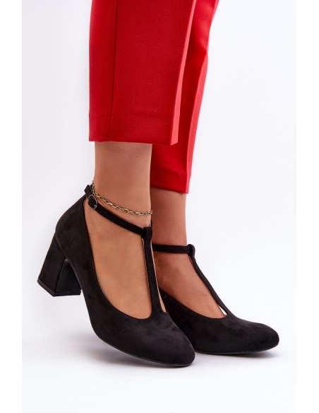 Black Faux Suede Pumps with Chunky Heel Raniyah
