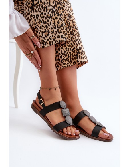 Women's Flat Sandals With Decorations Sergio Leone SK072H Black