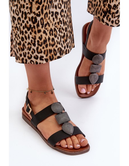 Women's Flat Sandals With Decorations Sergio Leone SK072H Black