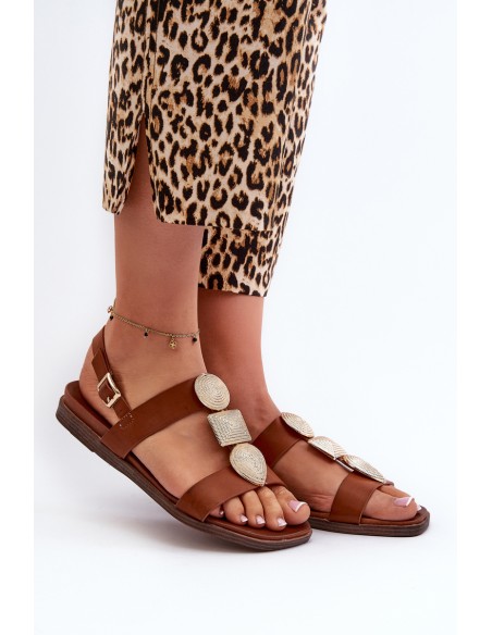 Women's Flat Sandals With Embellishments Sergio Leone SK072H Brown