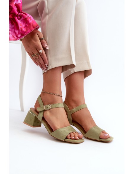 Women's Sandals on Block Heel in Green Eco Suede Leisha