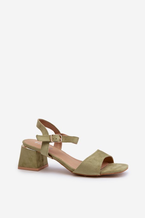 Women's Sandals on Block Heel in Green Eco Suede Leisha
