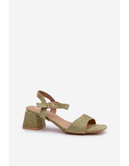 Women's Sandals on Block Heel in Green Eco Suede Leisha