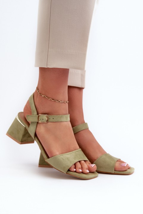 Women's Sandals on Block Heel in Green Eco Suede Leisha