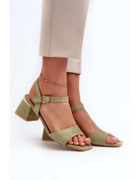 Women's Sandals on Block Heel in Green Eco Suede Leisha