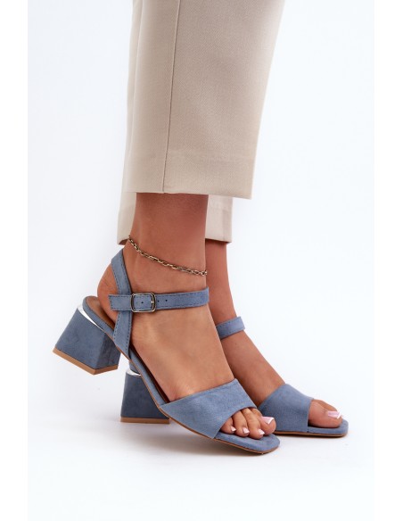 Women's Sandals On Block Heel In Blue Faux Suede Leisha