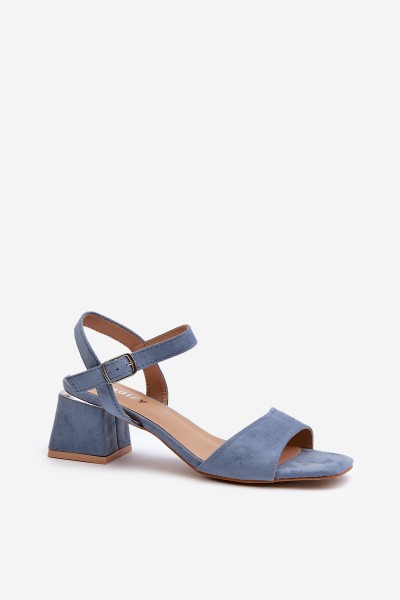 Women's Sandals On Block Heel In Blue Faux Suede Leisha 2
