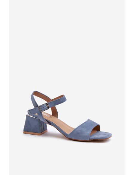 Women's Sandals On Block Heel In Blue Faux Suede Leisha