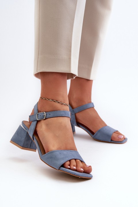 Women's Sandals On Block Heel In Blue Faux Suede Leisha