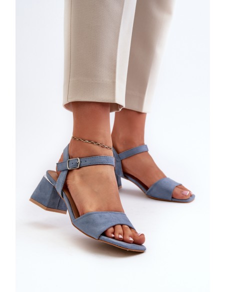 Women's Sandals On Block Heel In Blue Faux Suede Leisha