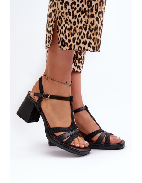 Women's Black Faux Leather High Heel Sandals Lyana