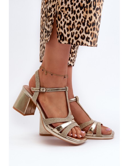 Women's High Heel Sandals in Gold Faux Leather Lyana