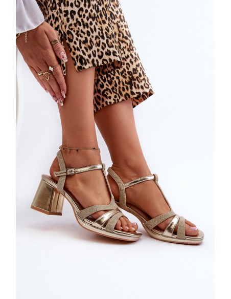 Women's High Heel Sandals in Gold Faux Leather Lyana