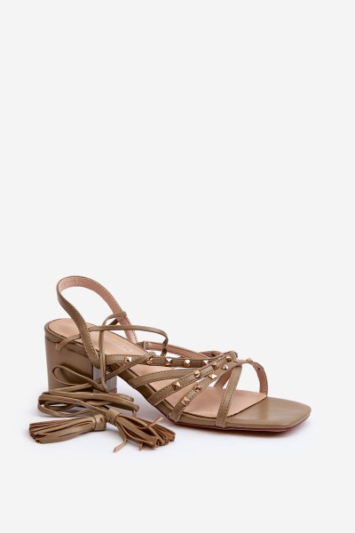 Lace-Up Sandals With Low Heels Adorned with Studs Green Chrisele 2