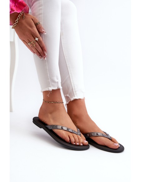 [Flat Flexible Women's Flip-Flops ZAXY JJ285297 Gray-Black]