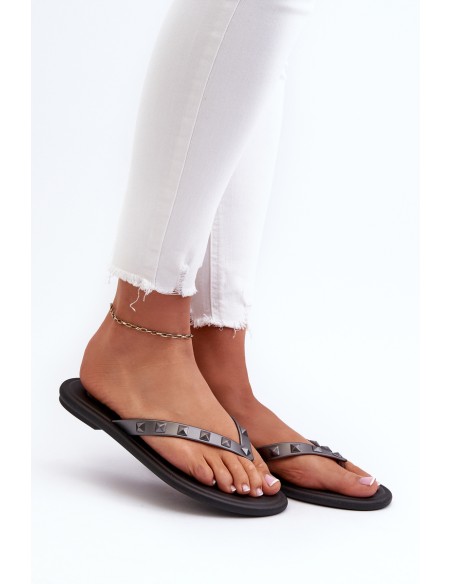 [Flat Flexible Women's Flip-Flops ZAXY JJ285297 Gray-Black]