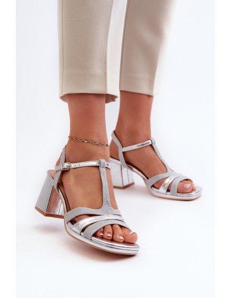 Women's Silver Faux Leather Heeled Sandals Lyana
