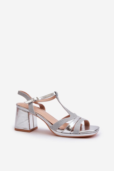 Women's Silver Faux Leather Heeled Sandals Lyana