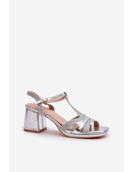 Women's Silver Faux Leather Heeled Sandals Lyana