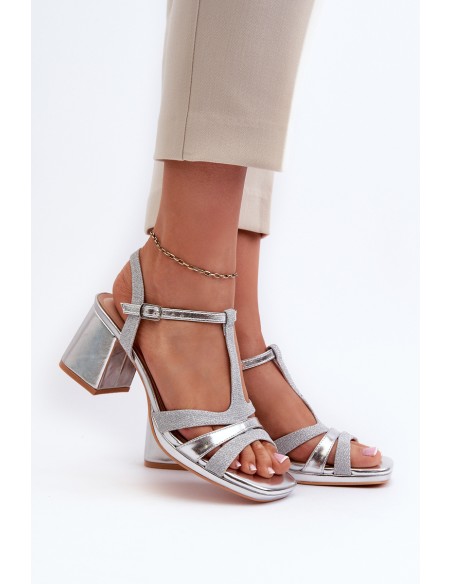 Women's Silver Faux Leather Heeled Sandals Lyana
