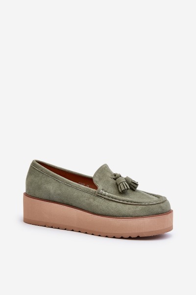 Women's Platform Moccasins with Fringes Green Mialani 2