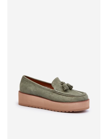Women's Platform Moccasins with Fringes Green Mialani